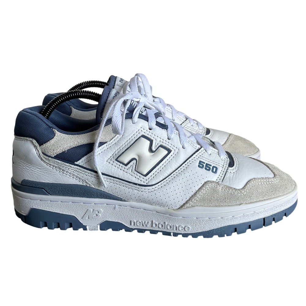 New Balance 550 White Vintage Indigo Suede Sneakers BB550STG Mens 9 Womens 10.5